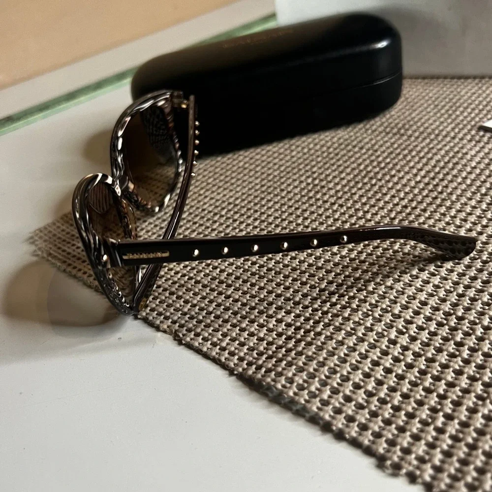 Balmain Paris BL 2012 Sunglasses Brown Marble Studded Made in France with Case